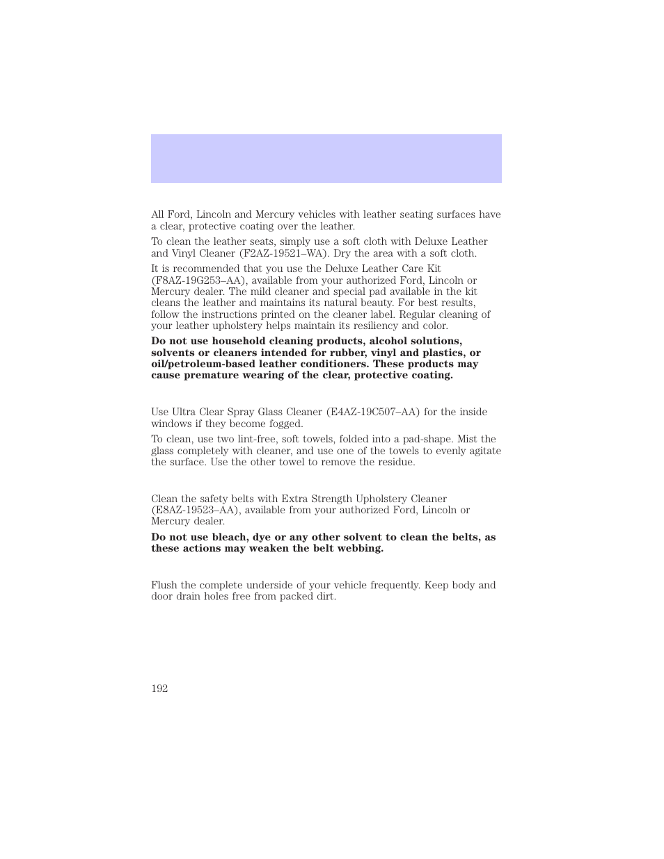 Cleaning | Mercury Grand Marquis 2002 User Manual | Page 192 / 248