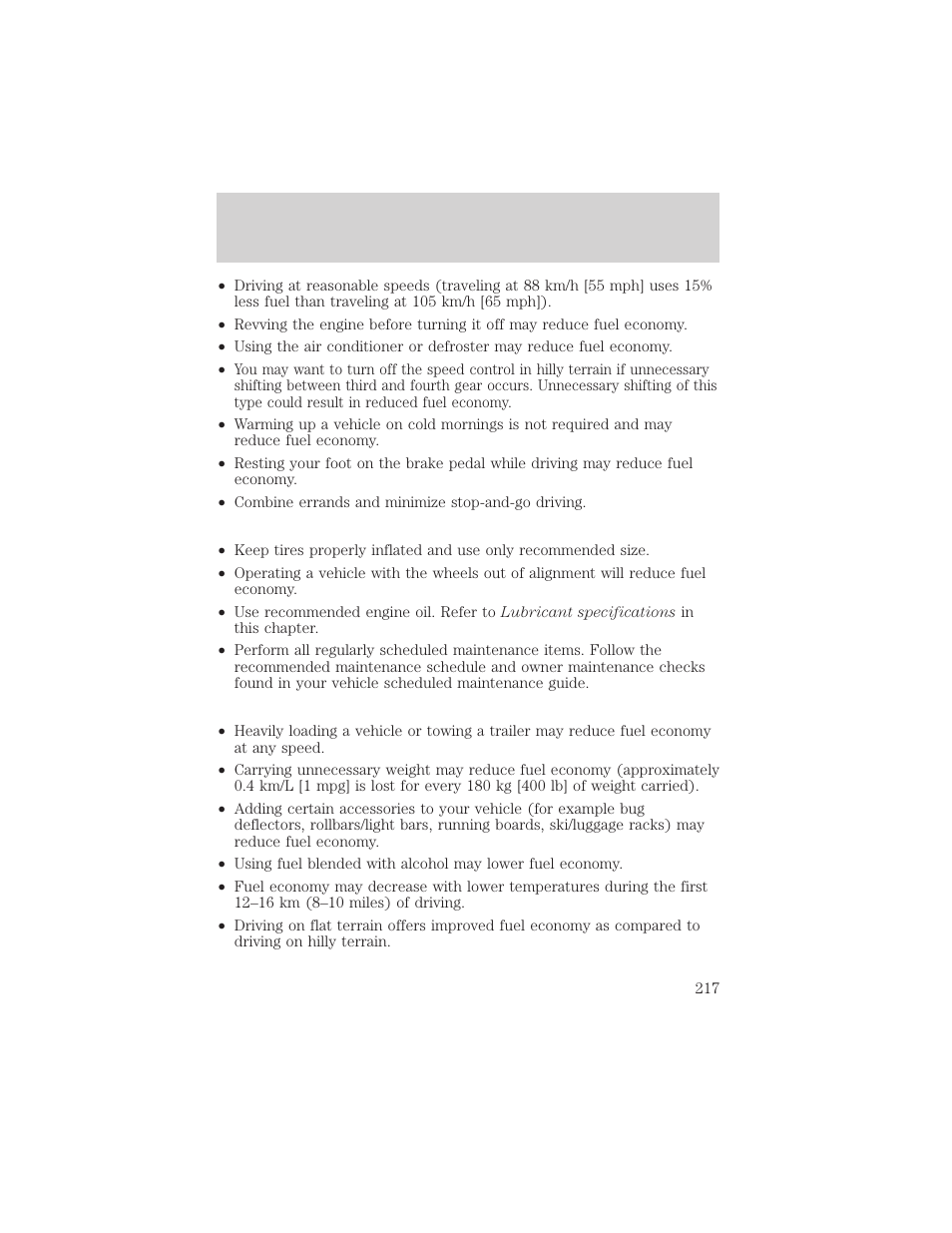 Maintenance and specifications | Mercury Grand Marquis 2002 User Manual | Page 217 / 248