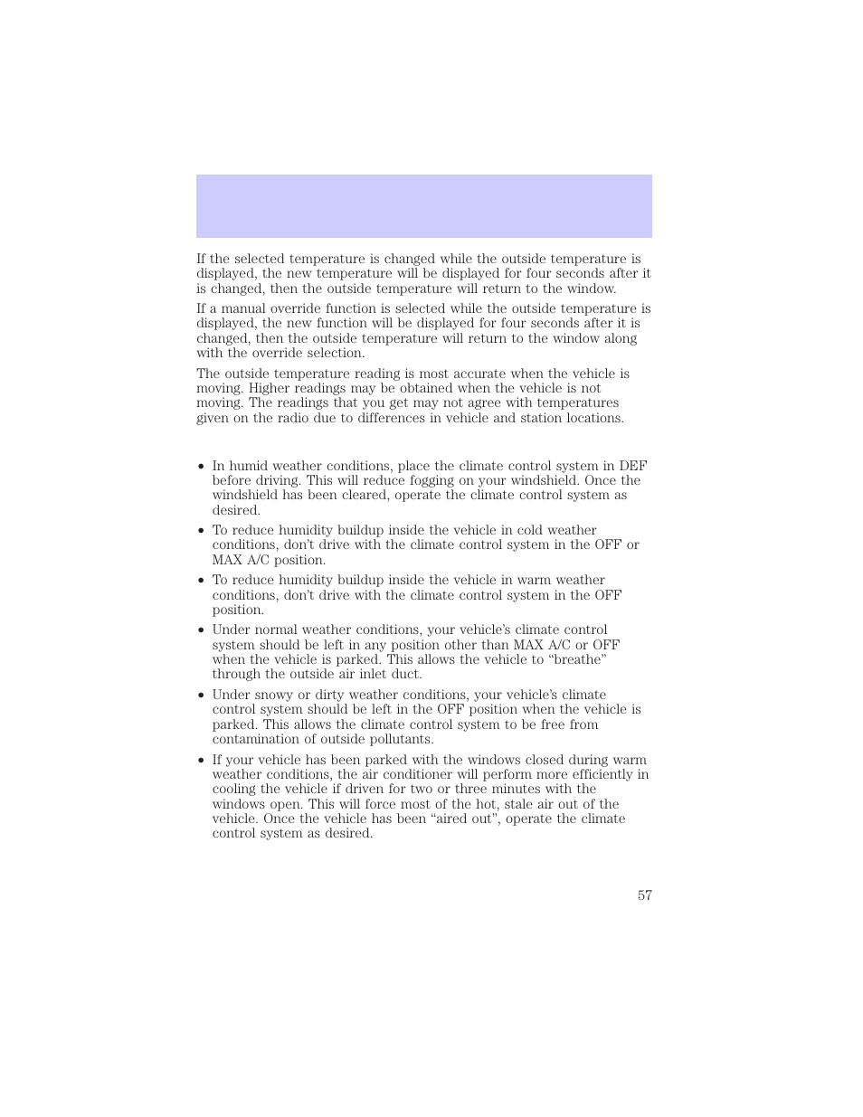 Climate controls | Mercury Grand Marquis 2002 User Manual | Page 57 / 248