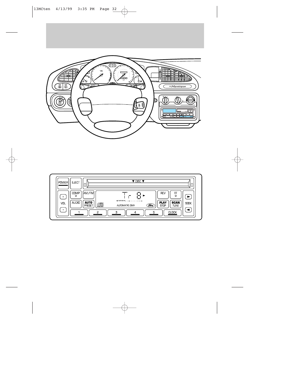 Controls and features, Audio systems compact disc radio, Side 1-2 | Mercury 1999 Mystique User Manual | Page 32 / 244