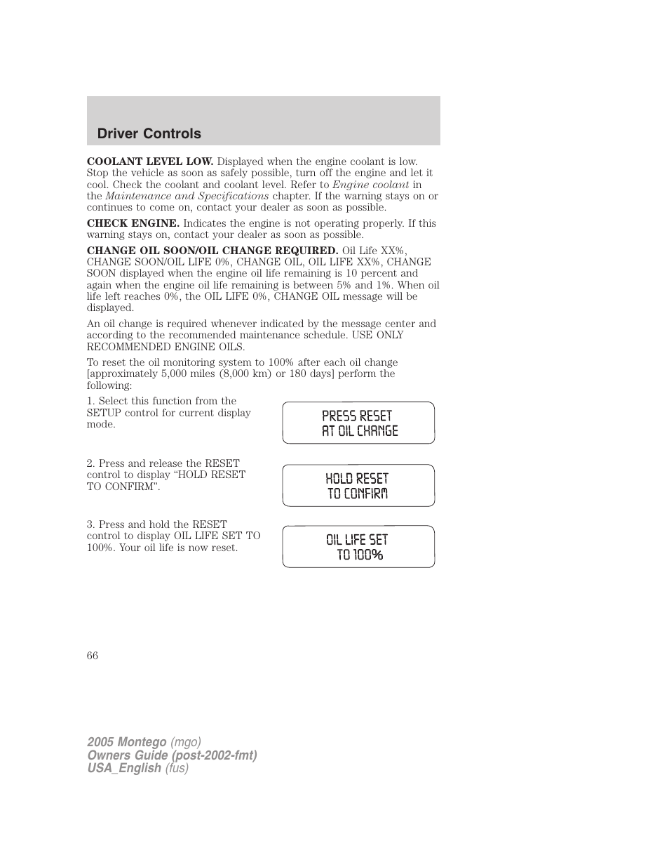 Driver controls | Mercury Mountaineer 2005 User Manual | Page 66 / 264