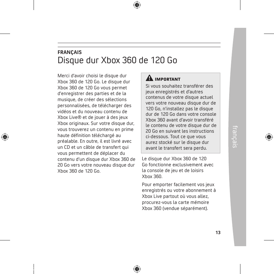Fra nç ais | Microsoft 120 GB Hard Drive User Manual | Page 13 / 44