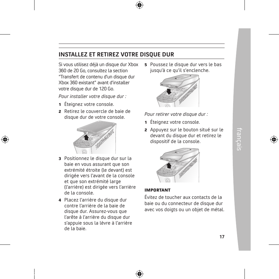 Fra nç ais | Microsoft 120 GB Hard Drive User Manual | Page 17 / 44