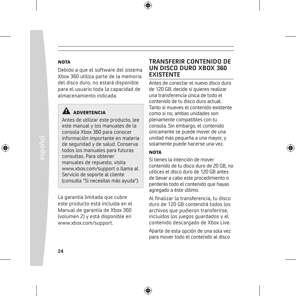 Es pa ño l | Microsoft 120 GB Hard Drive User Manual | Page 24 / 44