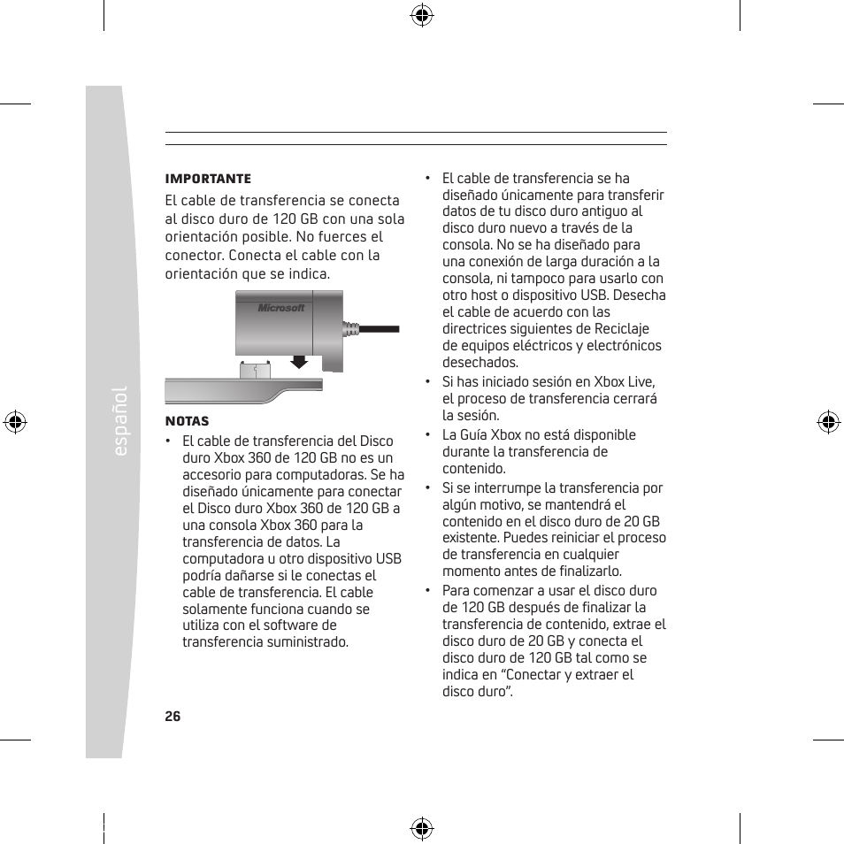 Es pa ño l | Microsoft 120 GB Hard Drive User Manual | Page 26 / 44