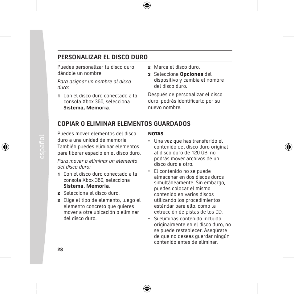 Es pa ño l | Microsoft 120 GB Hard Drive User Manual | Page 28 / 44