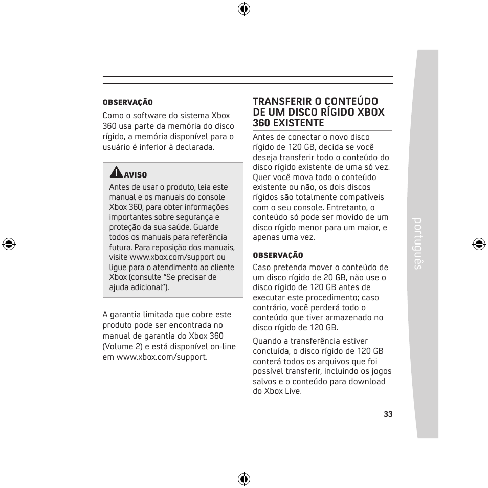 Po rtu gu ês | Microsoft 120 GB Hard Drive User Manual | Page 33 / 44