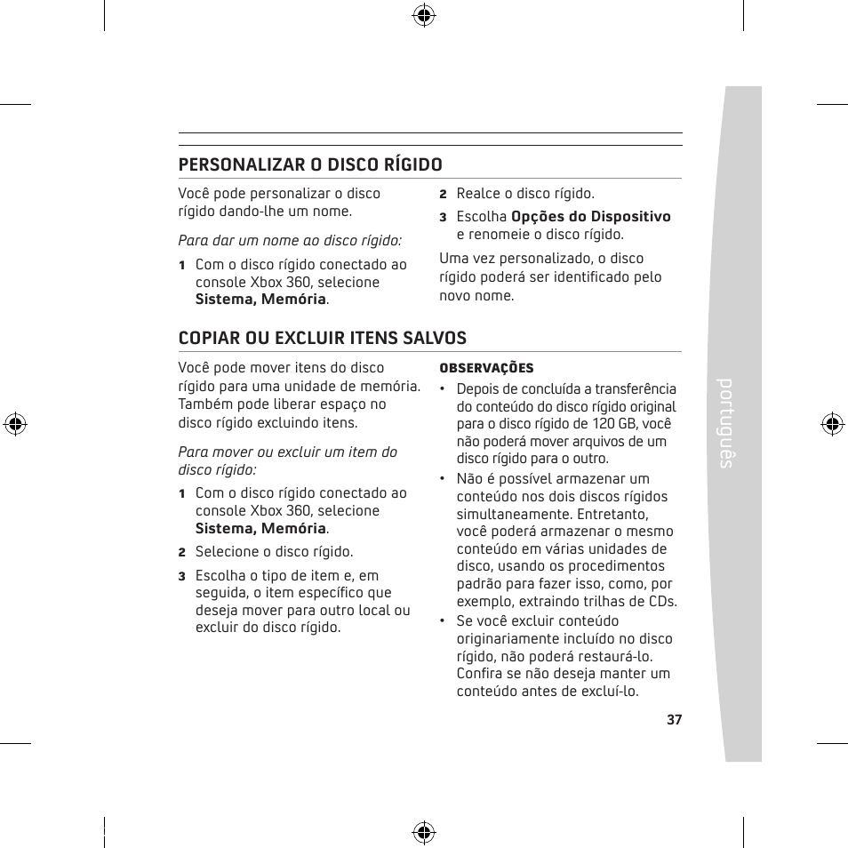 Po rtu gu ês | Microsoft 120 GB Hard Drive User Manual | Page 37 / 44