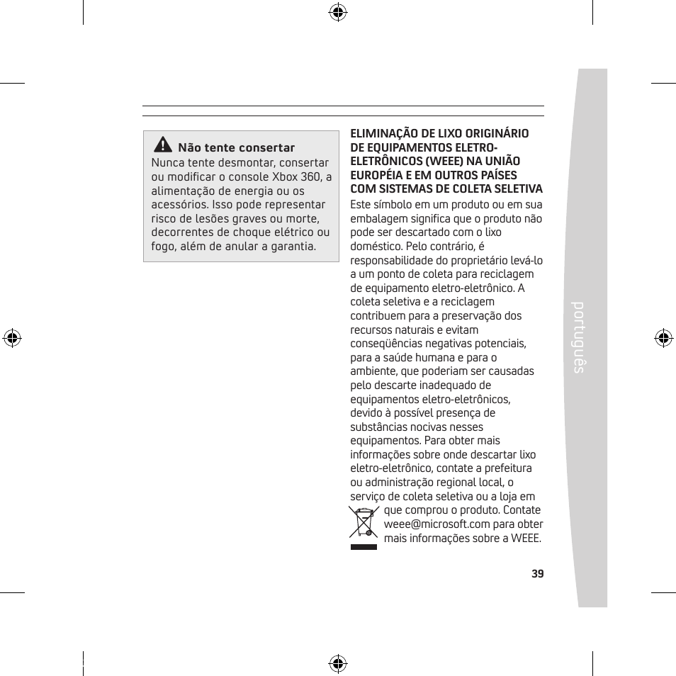 Po rtu gu ês | Microsoft 120 GB Hard Drive User Manual | Page 39 / 44