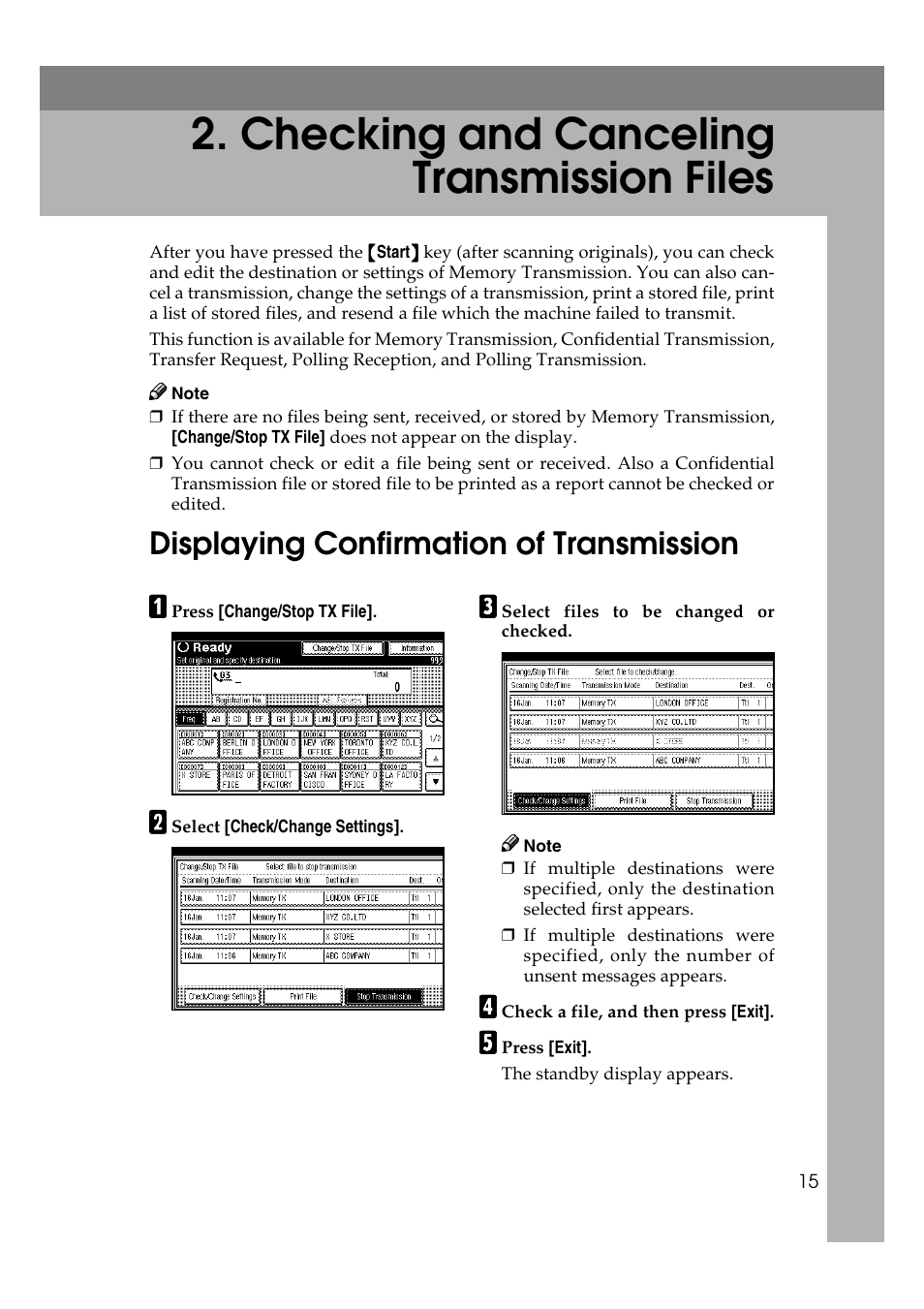 Checking and canceling transmission files, Displaying confirmation of transmission | Microsoft 2045 User Manual | Page 27 / 106