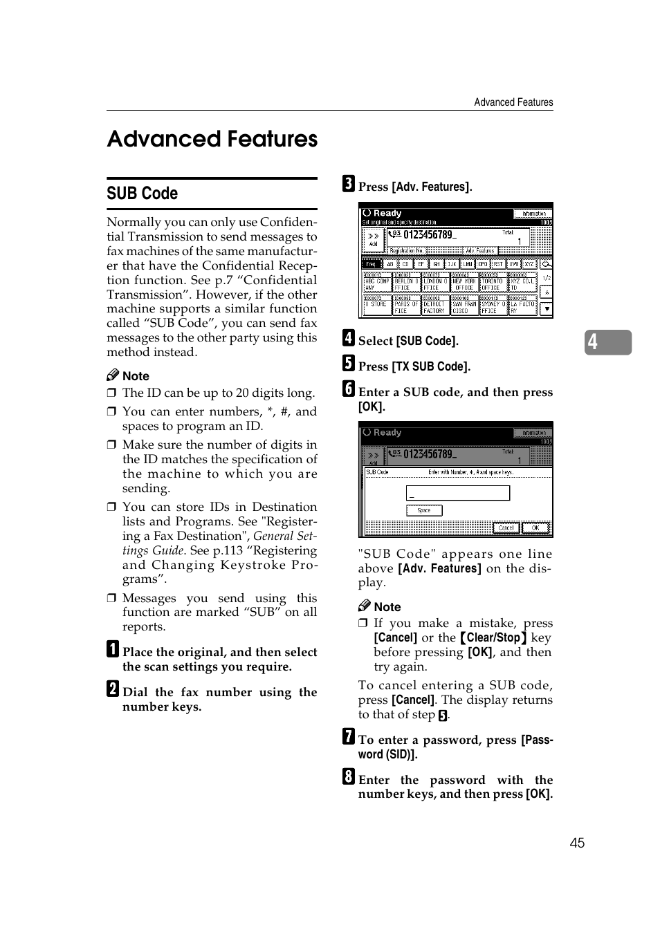 4advanced features, Sub code | Microsoft 2045 User Manual | Page 57 / 106