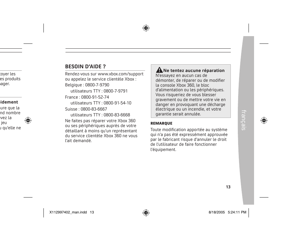Fra nç ais | Microsoft X11-29974-02 User Manual | Page 13 / 76