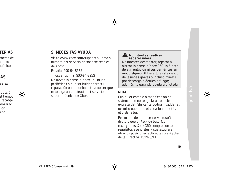 Es pa ño l | Microsoft X11-29974-02 User Manual | Page 19 / 76
