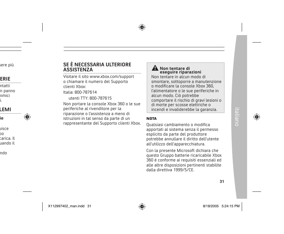 Ita lia no | Microsoft X11-29974-02 User Manual | Page 31 / 76