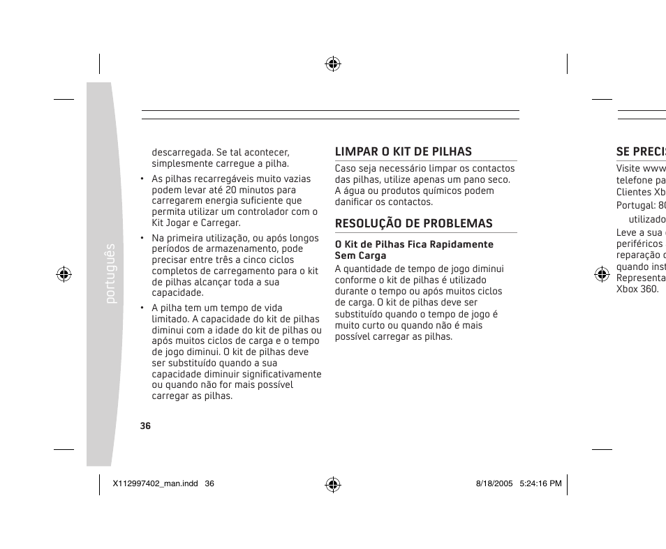 Po rt ug uê s | Microsoft X11-29974-02 User Manual | Page 36 / 76