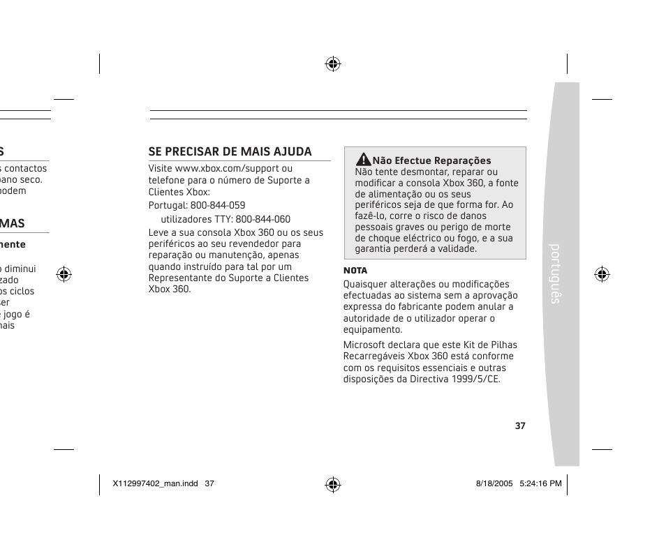 Po rtu gu ês | Microsoft X11-29974-02 User Manual | Page 37 / 76