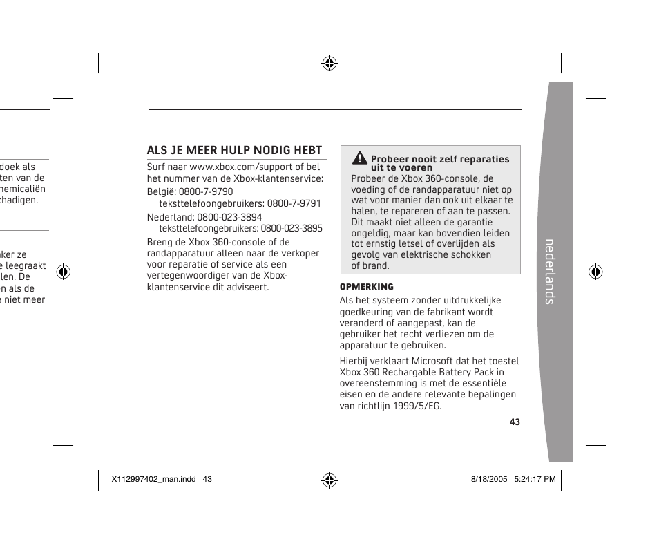Ne de rla nd s | Microsoft X11-29974-02 User Manual | Page 43 / 76