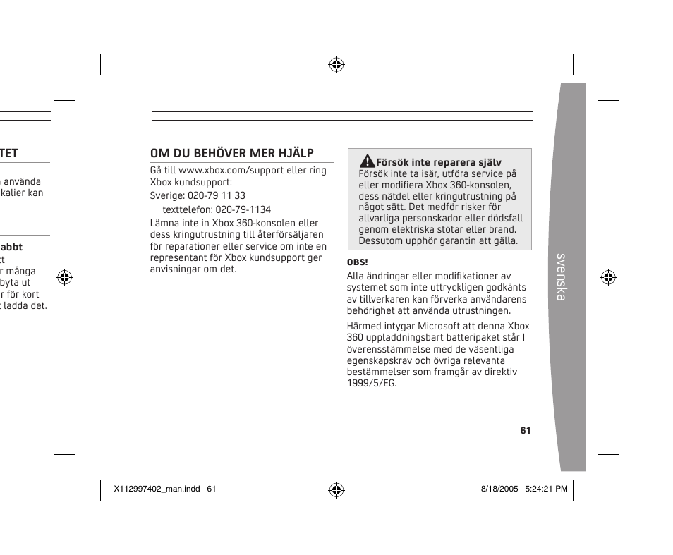 Sv en sk a | Microsoft X11-29974-02 User Manual | Page 61 / 76