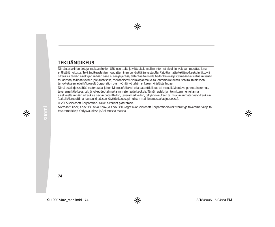 Su om i, Tekijänoikeus | Microsoft X11-29974-02 User Manual | Page 74 / 76