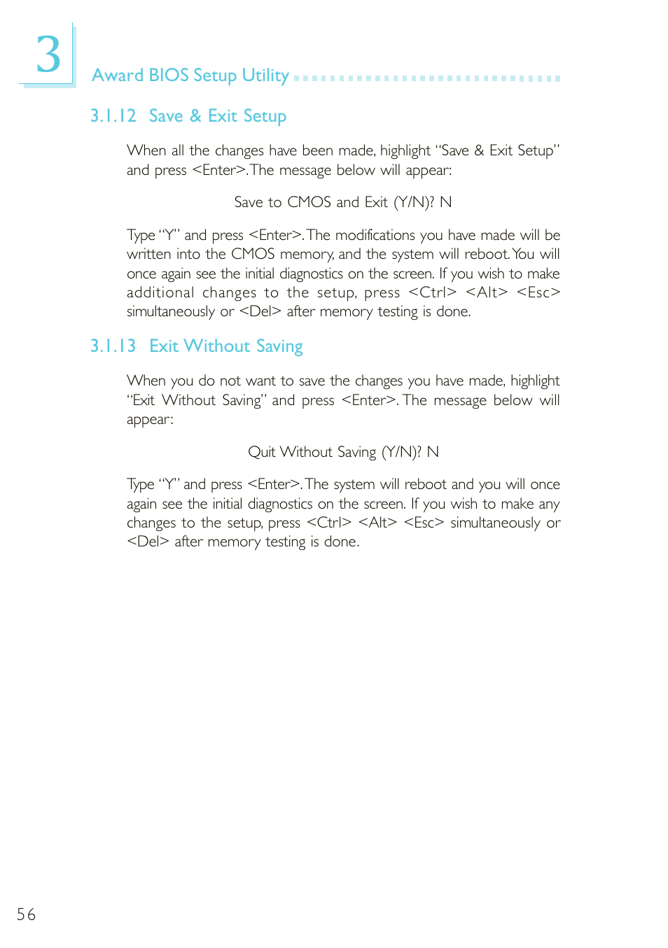 Save & exit setup, Exit without saving, 12 save & exit setup | 13 exit without saving | Microsoft G7VP2 User Manual | Page 56 / 70