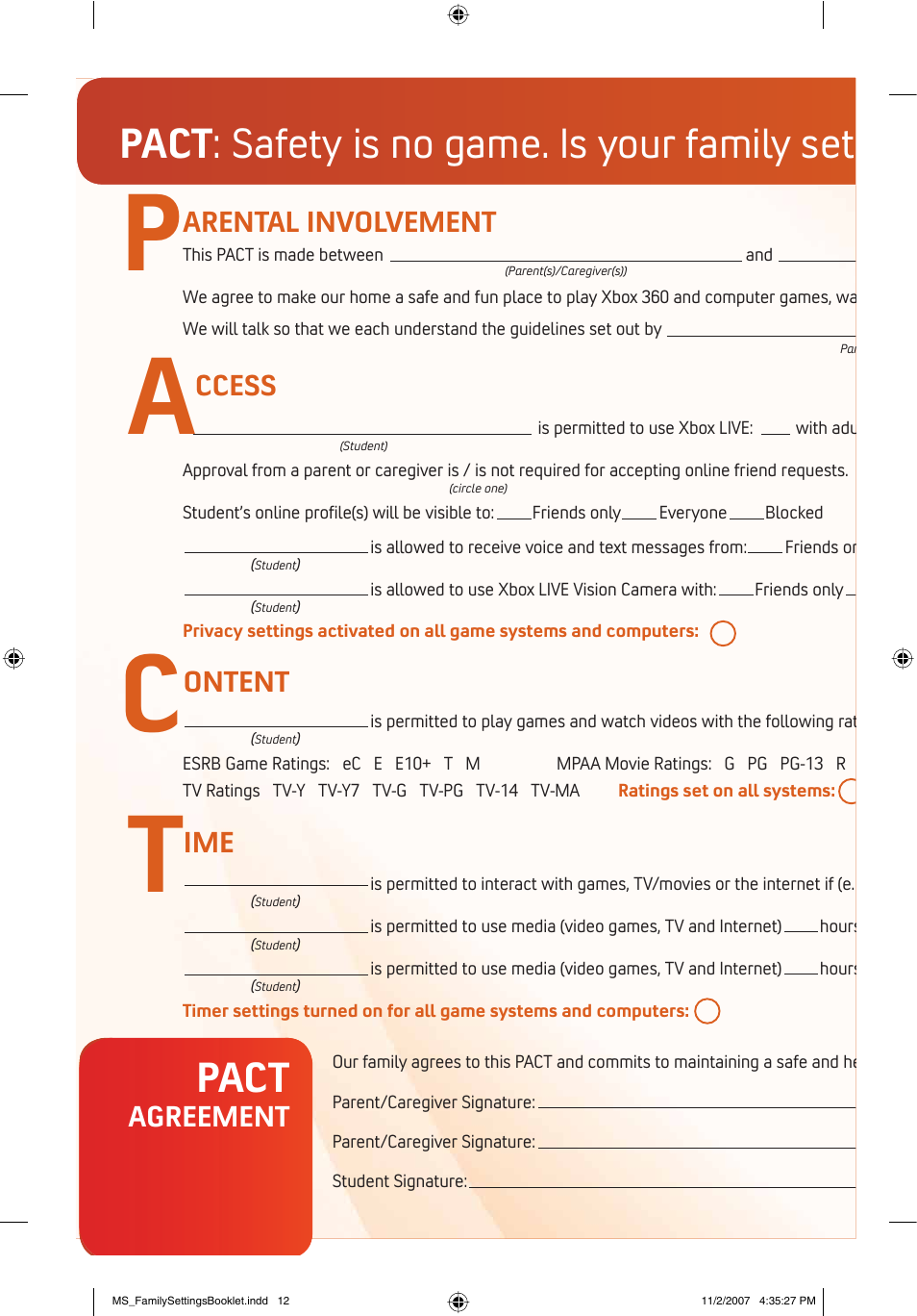 Pact, Pact 6dihw\lvqrjdph,v\rxuidplo\vhw, Arental involvement | Ccess, Ontent, Agreement | Microsoft 360 User Manual | Page 12 / 24