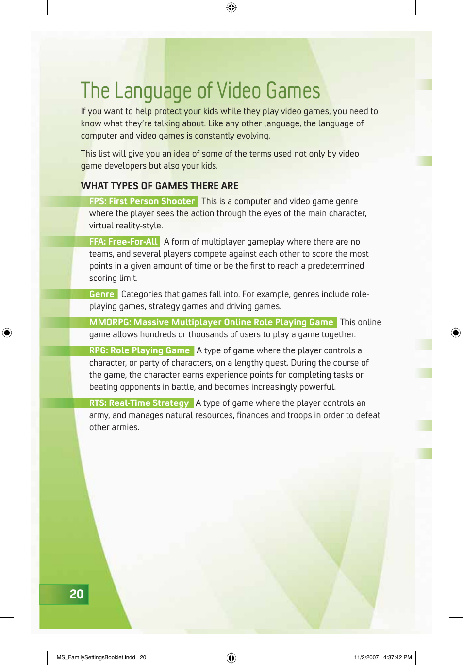 The language of video games | Microsoft 360 User Manual | Page 20 / 24