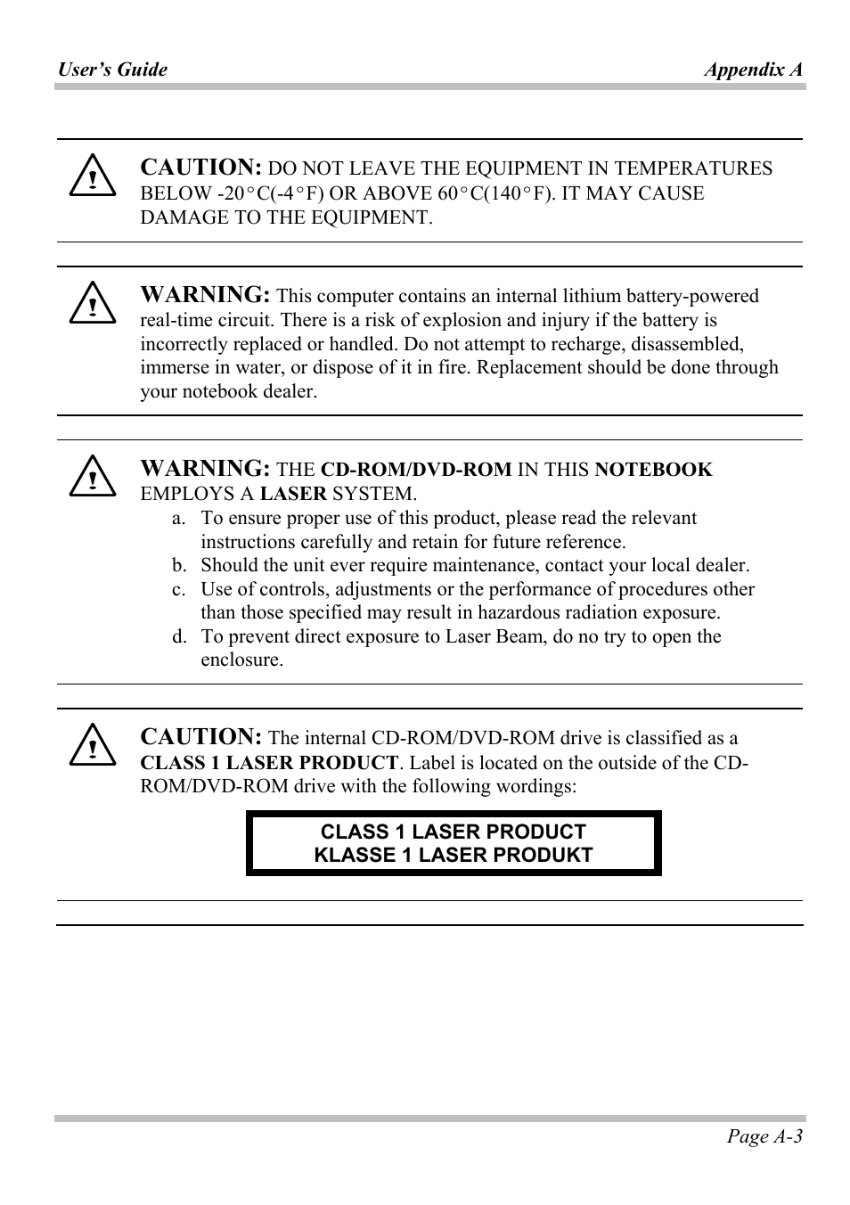 Caution, Warning | Microsoft W840DI User Manual | Page 47 / 58