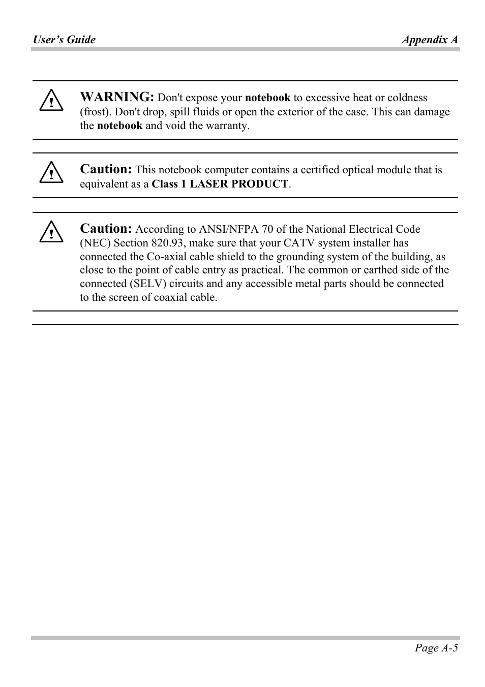 Warning, Caution | Microsoft W840DI User Manual | Page 49 / 58