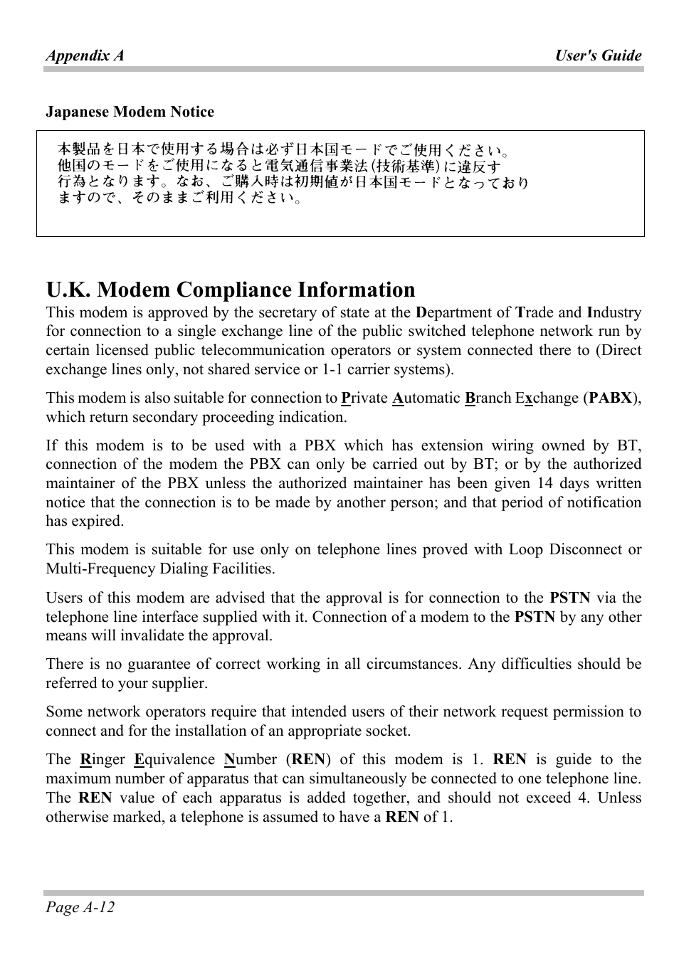 U.k. modem compliance information | Microsoft W840DI User Manual | Page 56 / 58