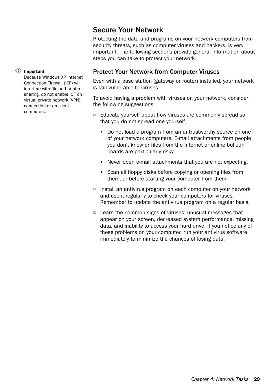 Secure your network, Protect your network from computer viruses | Microsoft MN-130 User Manual | Page 33 / 64
