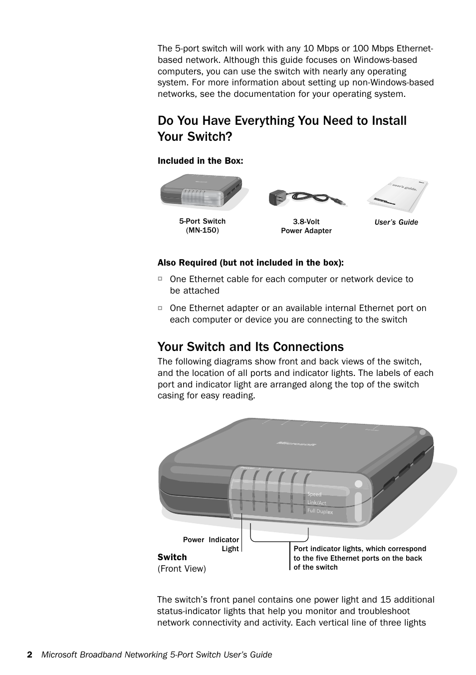 Your switch and its connections | Microsoft MN-150 User Manual | Page 6 / 40
