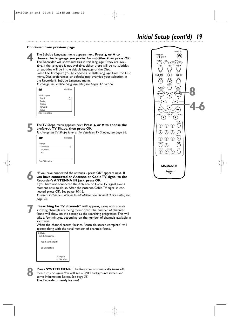 Initial setup (cont’d) 19 | Philips Magnavox MRV700VR User Manual | Page 19 / 90
