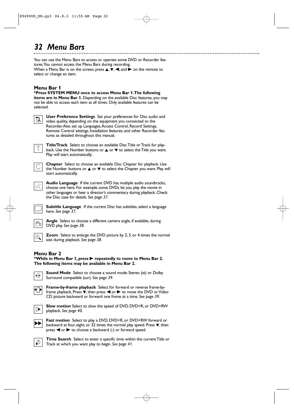 32 menu bars | Philips Magnavox MRV700VR User Manual | Page 32 / 90