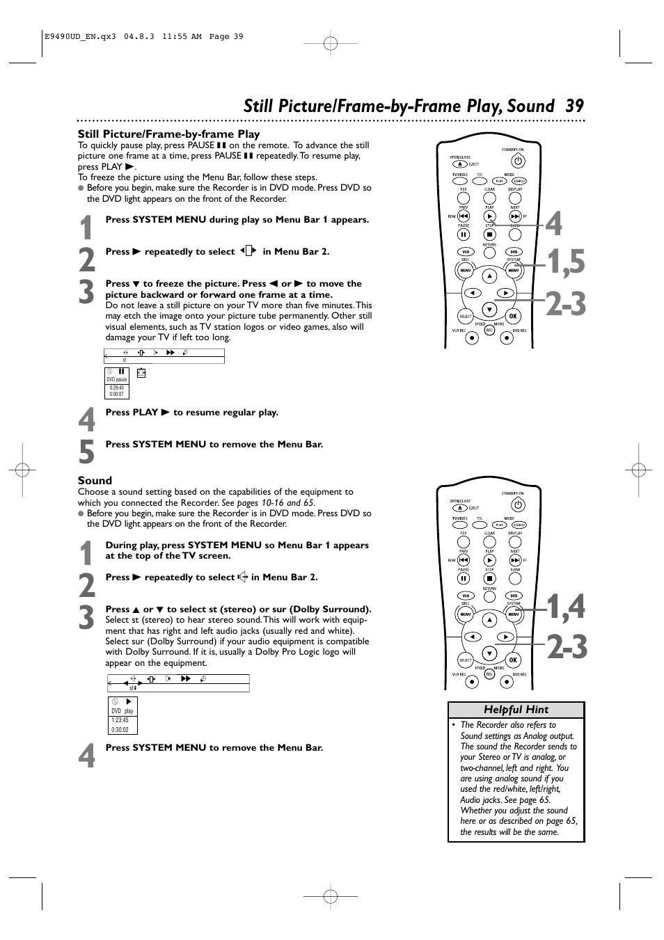 Still picture/frame-by-frame play, sound 39 | Philips Magnavox MRV700VR User Manual | Page 39 / 90