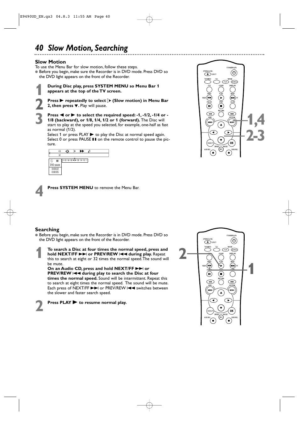 40 slow motion, searching | Philips Magnavox MRV700VR User Manual | Page 40 / 90