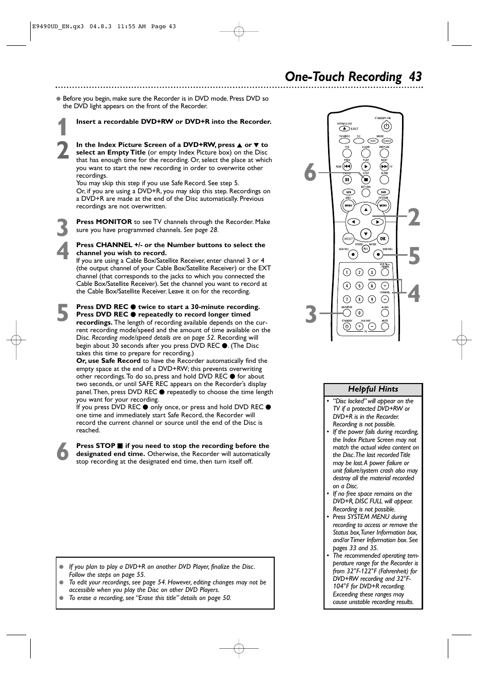 One-touch recording 43 | Philips Magnavox MRV700VR User Manual | Page 43 / 90