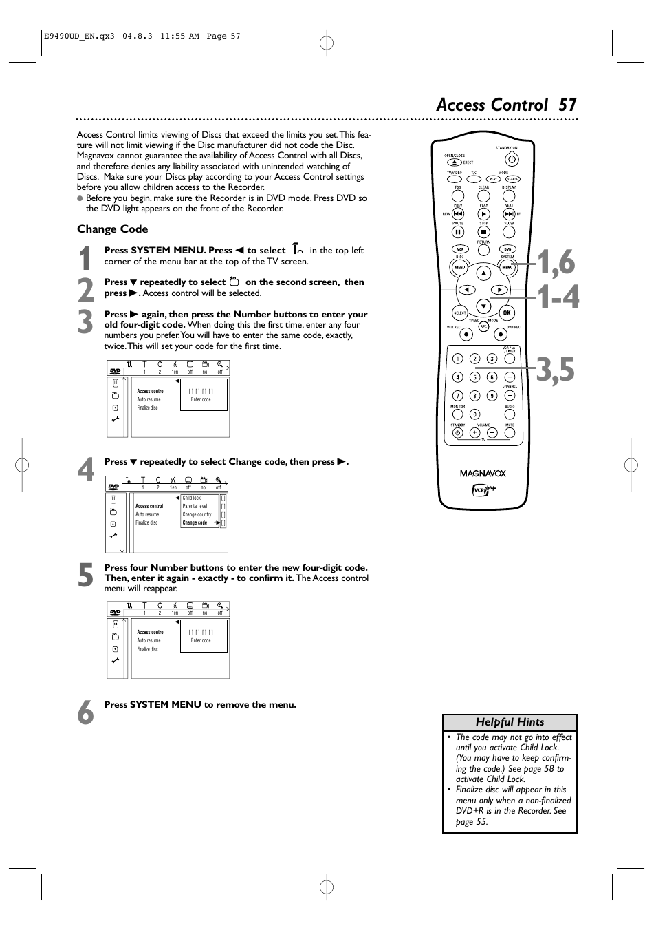 Access control 57 | Philips Magnavox MRV700VR User Manual | Page 57 / 90