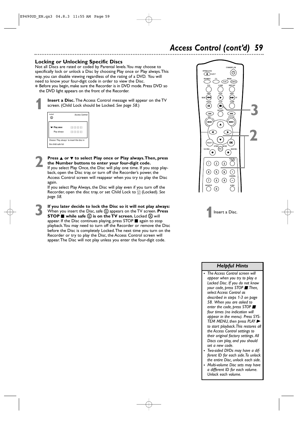 Access control (cont’d) 59 | Philips Magnavox MRV700VR User Manual | Page 59 / 90