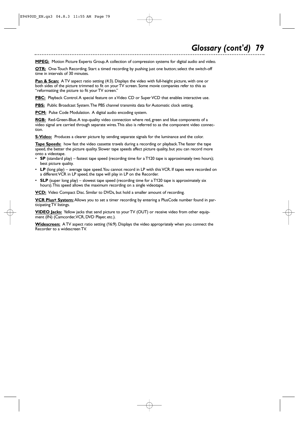 Glossary (cont'd) 79 | Philips Magnavox MRV700VR User Manual | Page 79 / 90