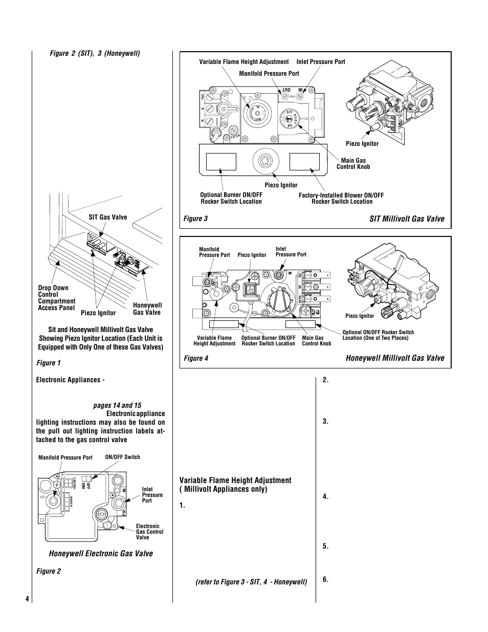 Honeywell electronic gas valve, Honeywell millivolt gas valve, Sit millivolt gas valve | Figure 4 figure 3 | Philips Magnavox MPDR-3328CPE User Manual | Page 4 / 24