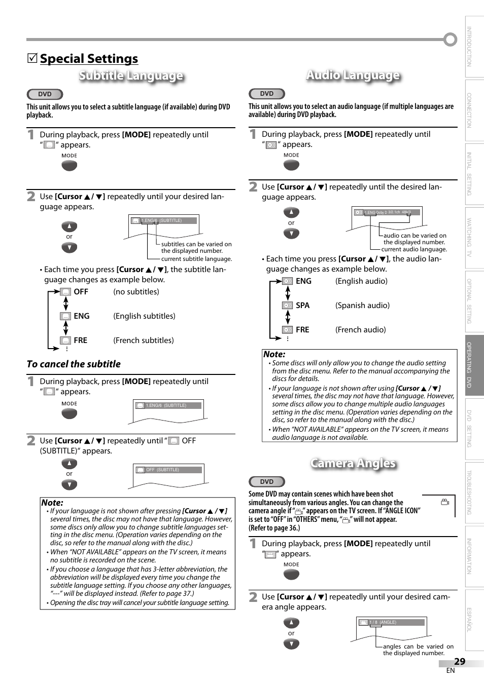 5audio language audio language, Camera angles | Philips Magnavox sdtv CD130MW9 User Manual | Page 29 / 90