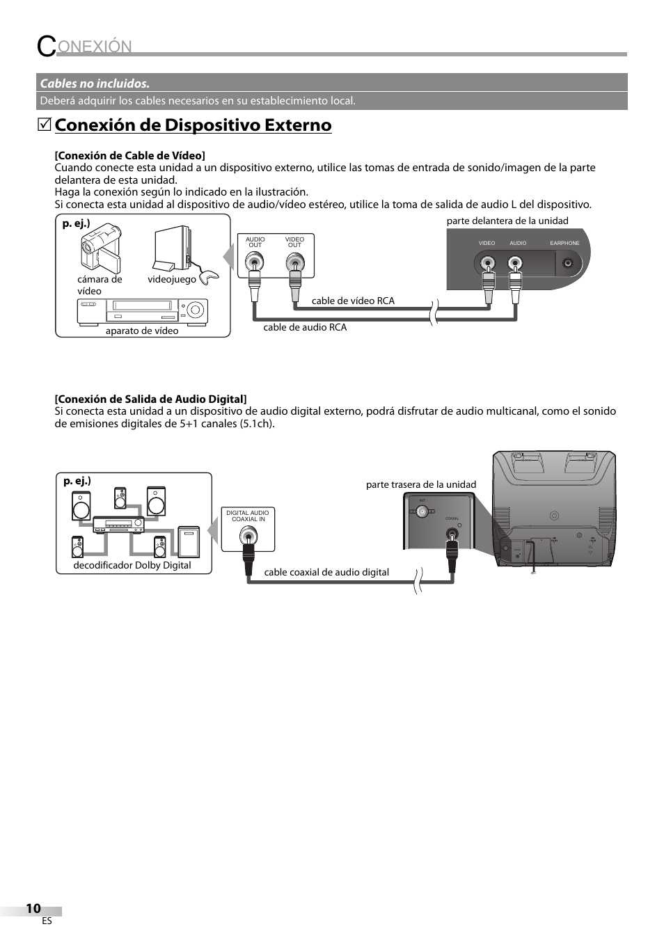 Onexión, Conexión de dispositivo externo | Philips Magnavox sdtv CD130MW9 User Manual | Page 58 / 90