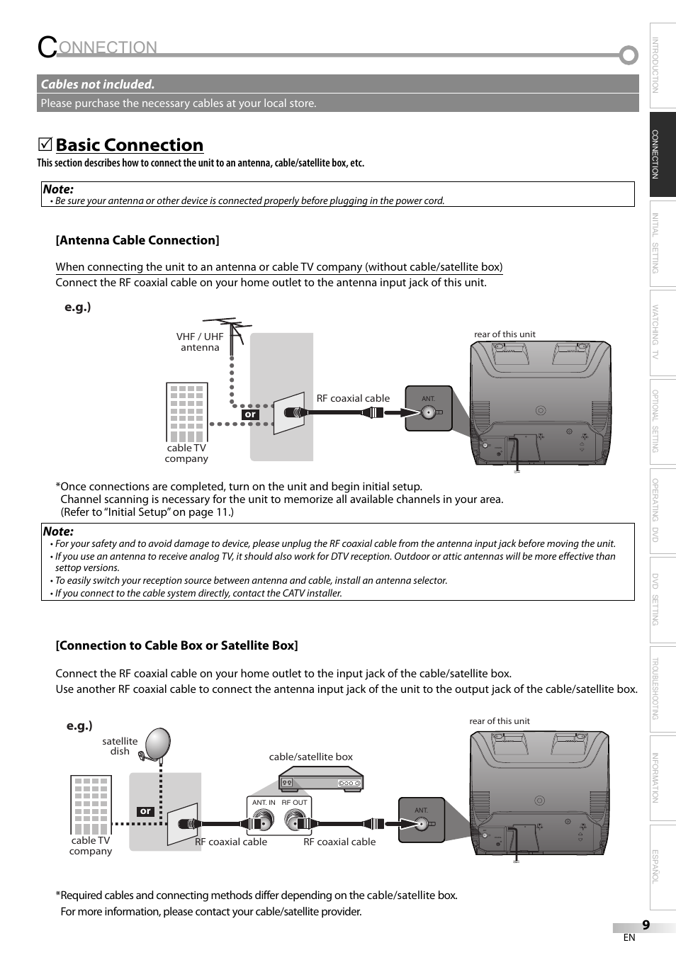Onnection, Basic connection | Philips Magnavox sdtv CD130MW9 User Manual | Page 9 / 90