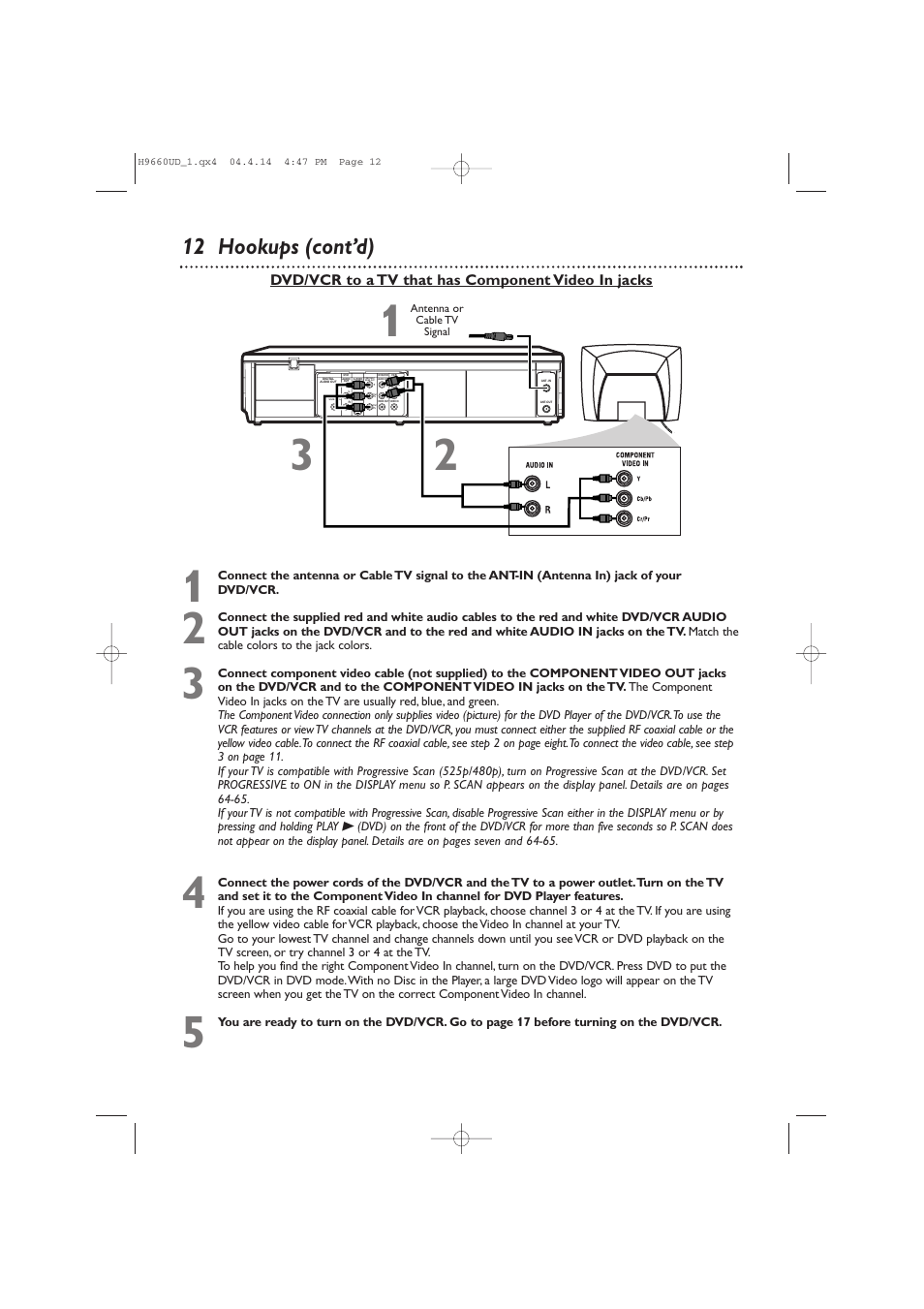 12 hookups (cont’d) | Philips Magnavox MDV540VR User Manual | Page 12 / 80