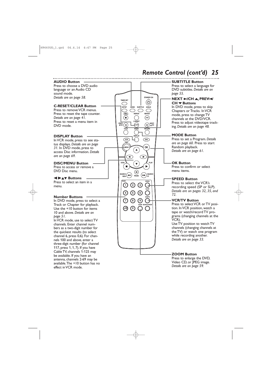Remote control (cont’d) 25 | Philips Magnavox MDV540VR User Manual | Page 25 / 80
