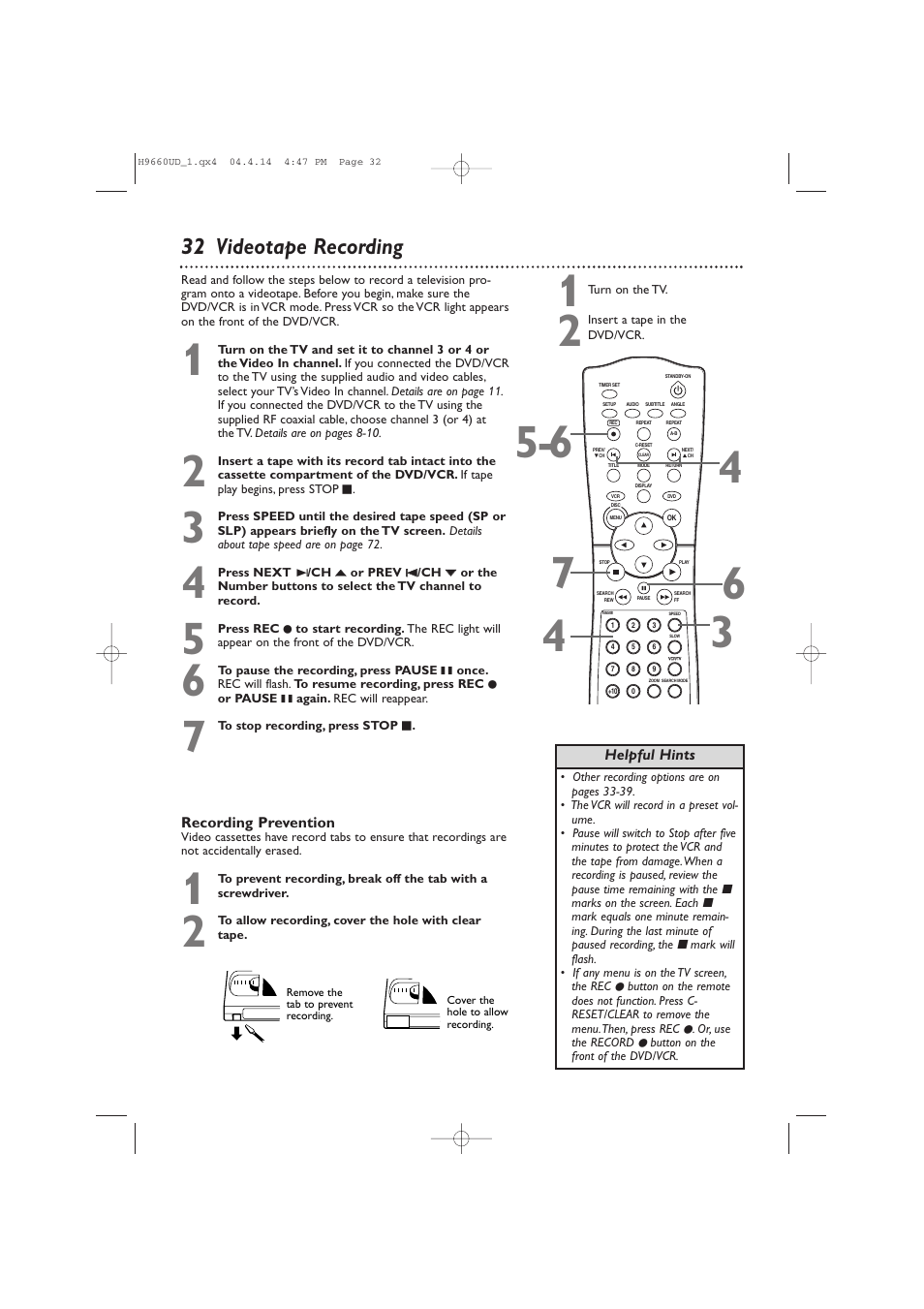 32 videotape recording | Philips Magnavox MDV540VR User Manual | Page 32 / 80