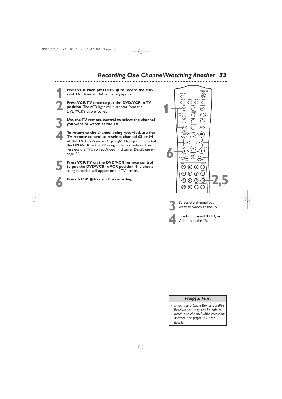 Recording one channel/watching another 33 | Philips Magnavox MDV540VR User Manual | Page 33 / 80