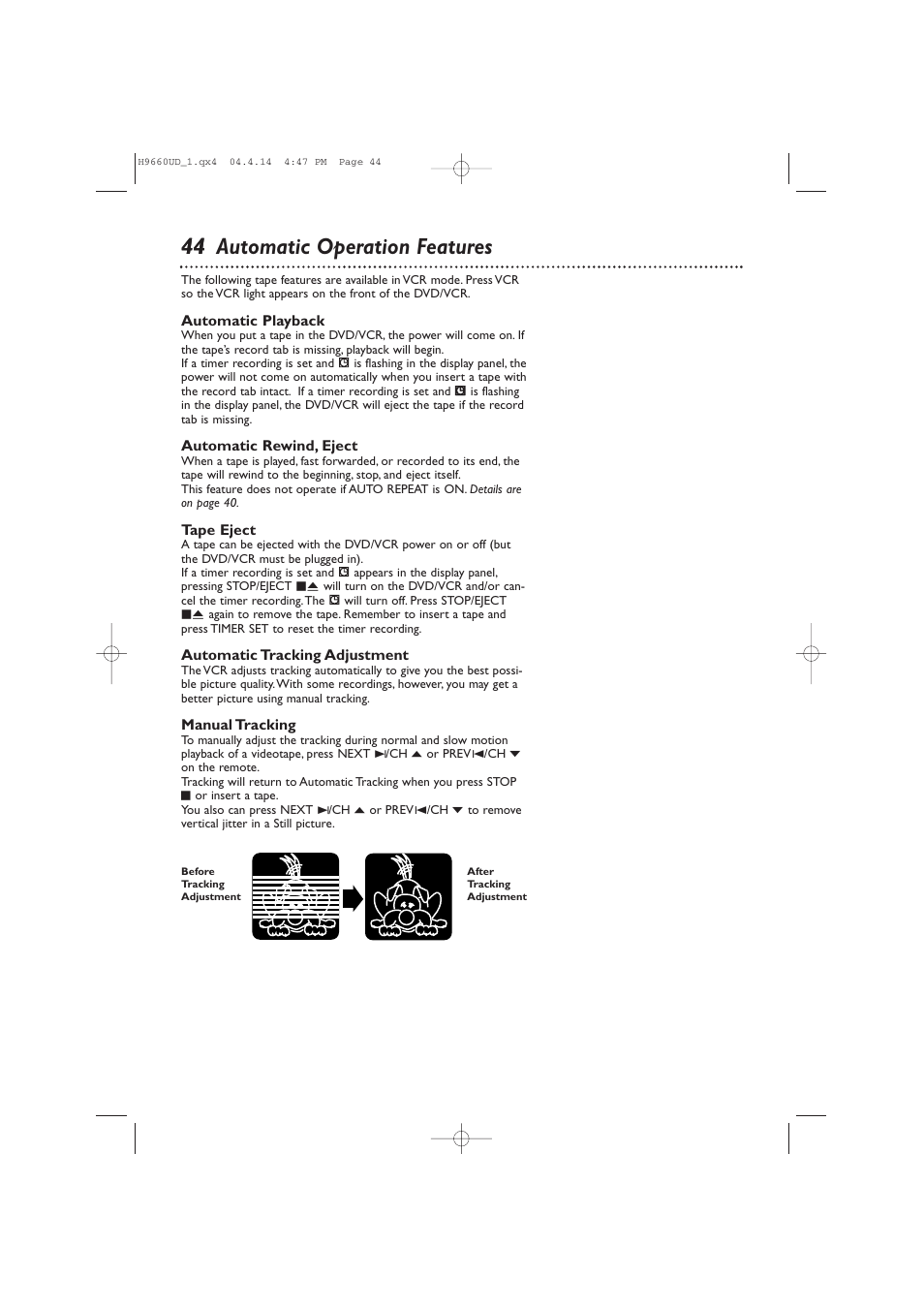 44 44 automatic operation features | Philips Magnavox MDV540VR User Manual | Page 44 / 80