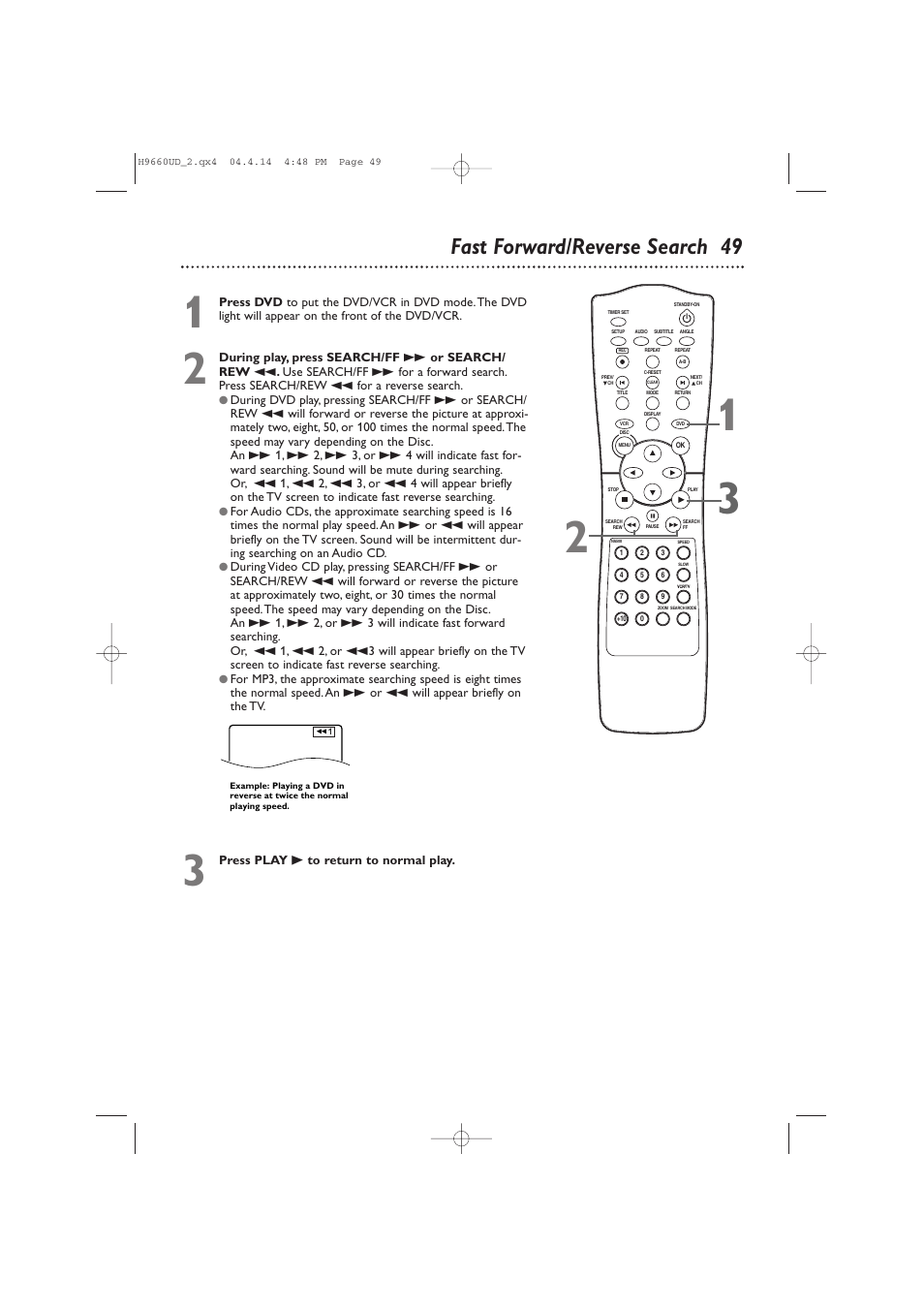 Fast forward/reverse search 49 | Philips Magnavox MDV540VR User Manual | Page 49 / 80
