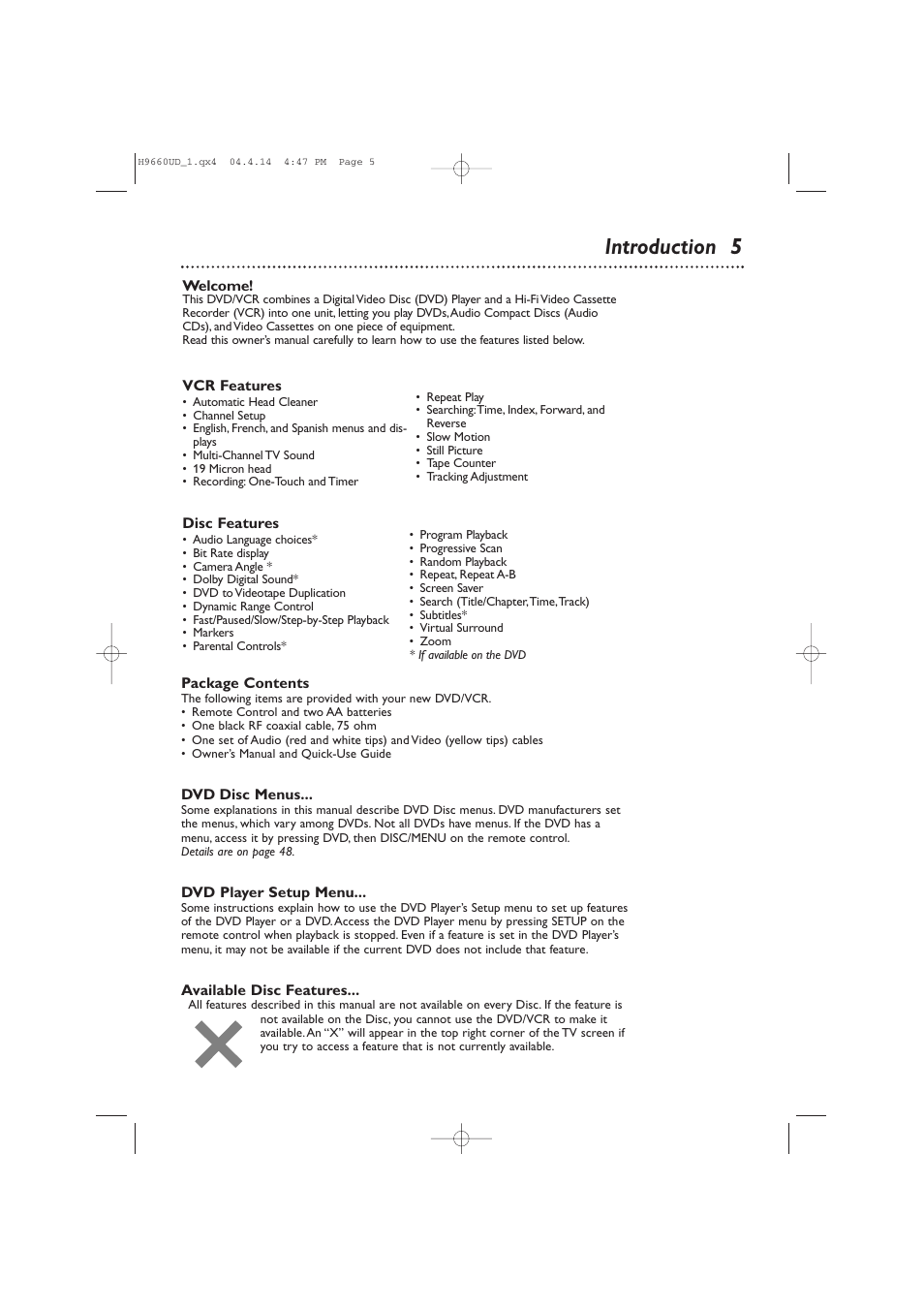 Introduction 5 | Philips Magnavox MDV540VR User Manual | Page 5 / 80
